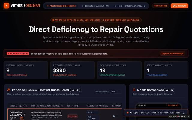 Screenshot of Deficiency Tracker