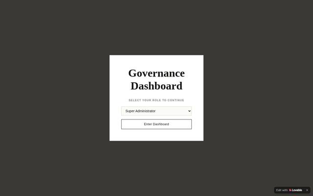 Screenshot of Governance Control Dashboard